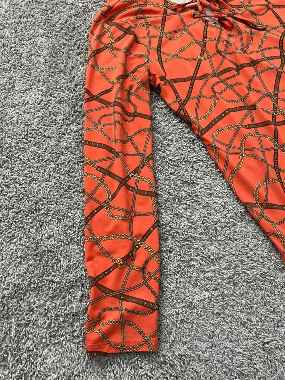 Michael Kors Women’s Long-Sleeve Orange Lace-up Tie Ribbon Chain Printed -Size M